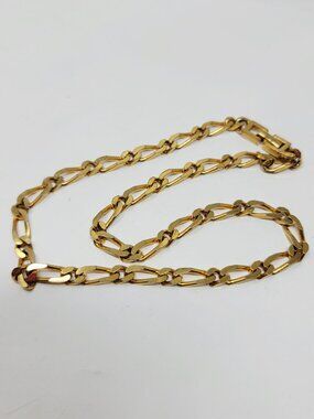 Vintage Monet Gold Tone Figaro Chain Choker Necklace Signed Designer